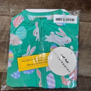 🐇 Little Sleepies Green Bunny Baby 6-12 Hoppy Days Bamboo Zippy Pajama 6-12 🆕